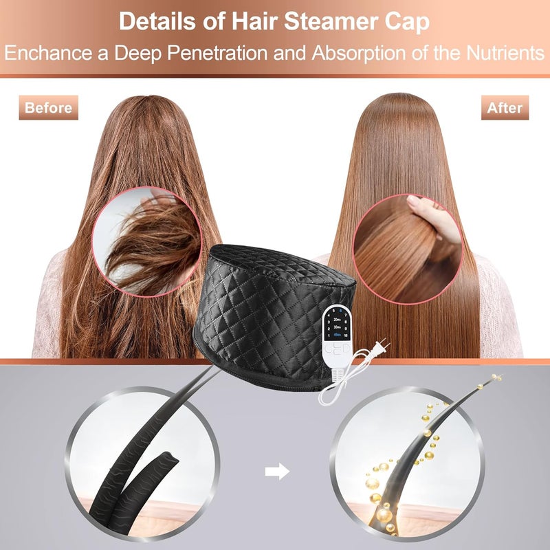 ingeware Heat Cap for Deep Conditioning, Thermal Cap for Hair Steamer Cap for Natural Hair Portable Electric Heat Hair Spa Cap for Home Use Pattern (Solid Black) - Image 2
